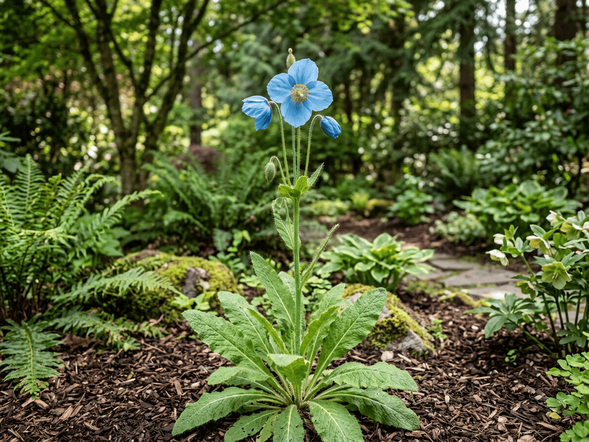 Papavero azzurro dell'Himalaya (Meconopsis betonicifolia), pianta intera