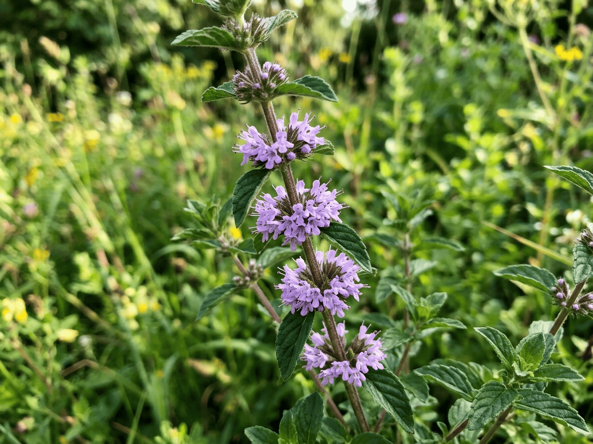 Polei-Minze — Nahaufnahme von Blättern und Blüten