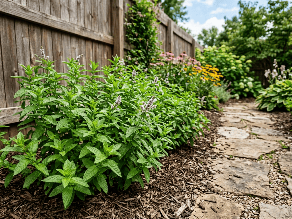 Spearmint in a garden setting