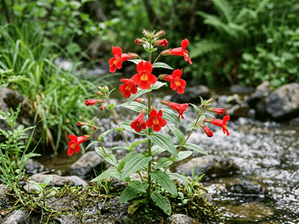 진홍물꽈리아재비(Mimulus cardinalis) 전체 모습