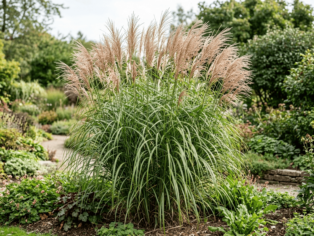 hierba plateada del Pacífico (Miscanthus floridulus), planta completa