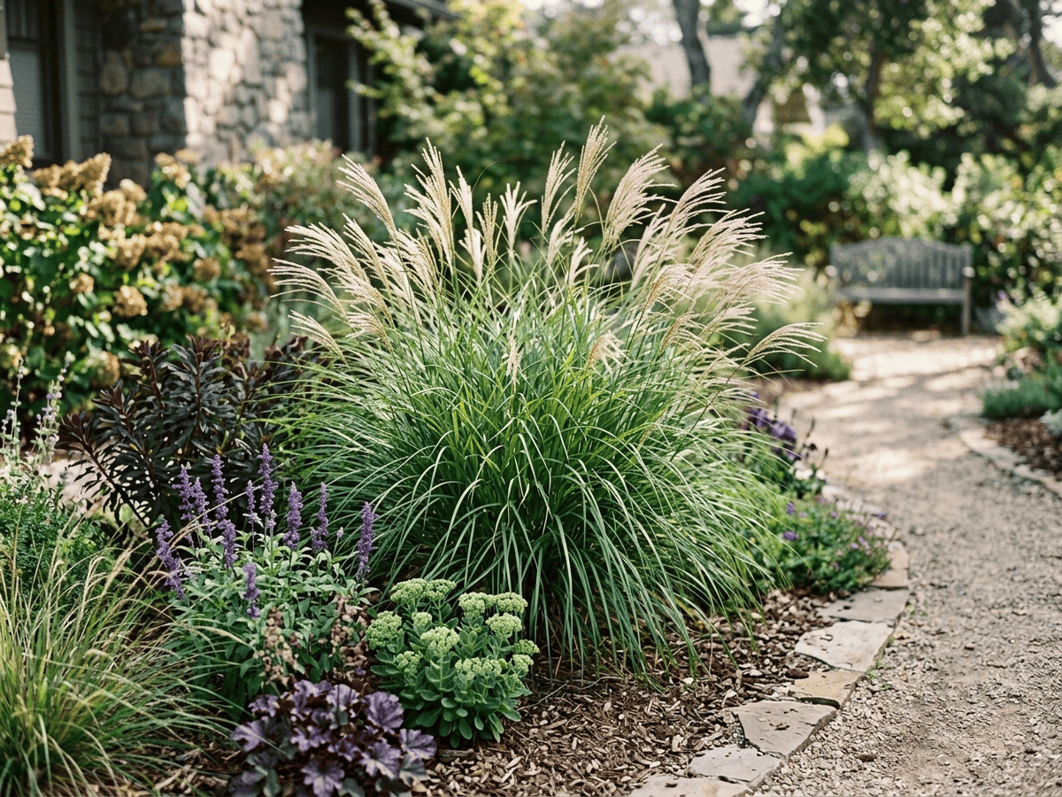 Chinese Silver Grass in a garden setting