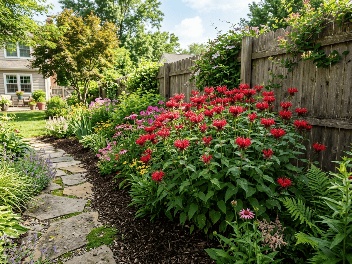 Scarlet Beebalm in a garden setting