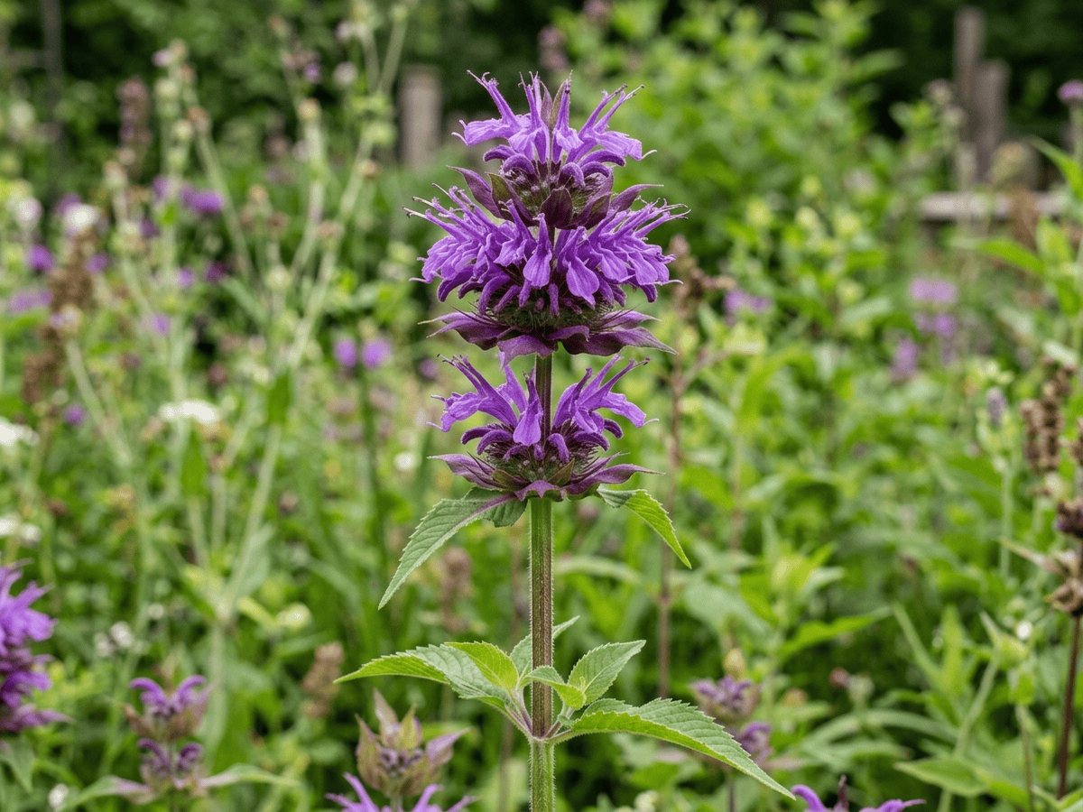 Purpur-Indianernessel — Nahaufnahme von Blättern und Blüten