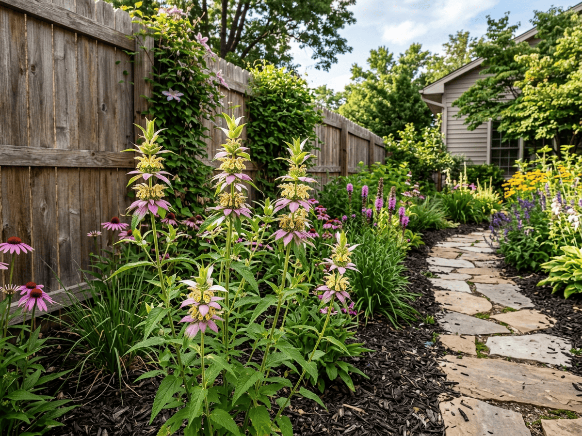 monarda moteada en un jardín