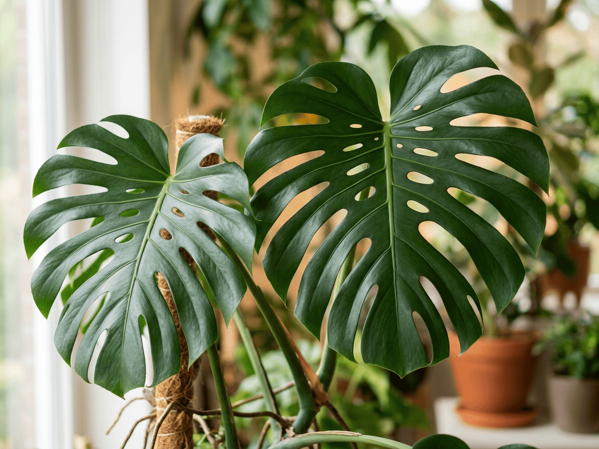 Monstera — gros plan sur feuilles et fleurs