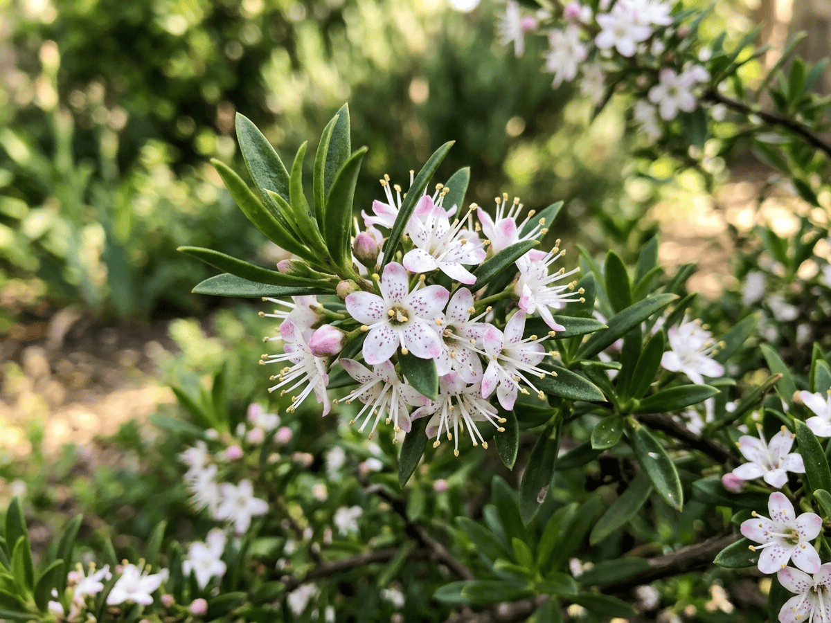 Creeping Myoporum — close-up of leaves and flowers