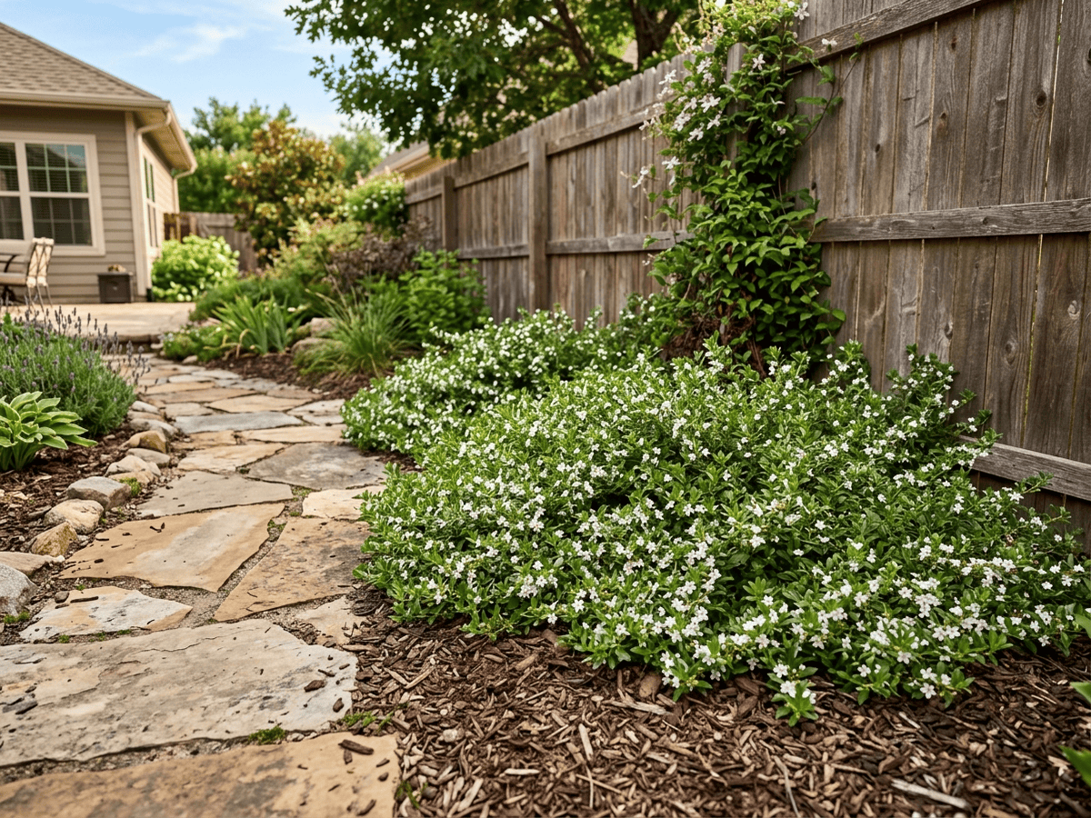 Creeping Myoporum in a garden setting