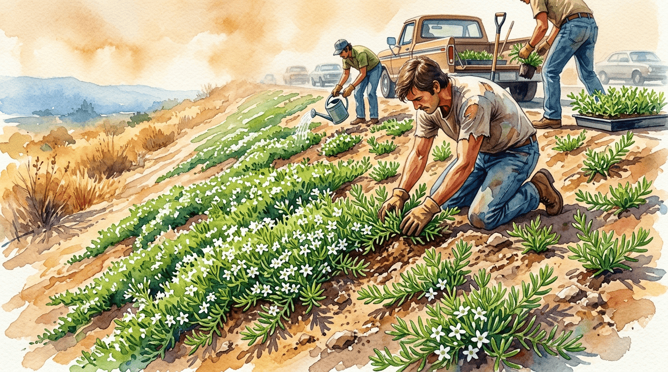 Illustrated historical scene for Creeping Myoporum