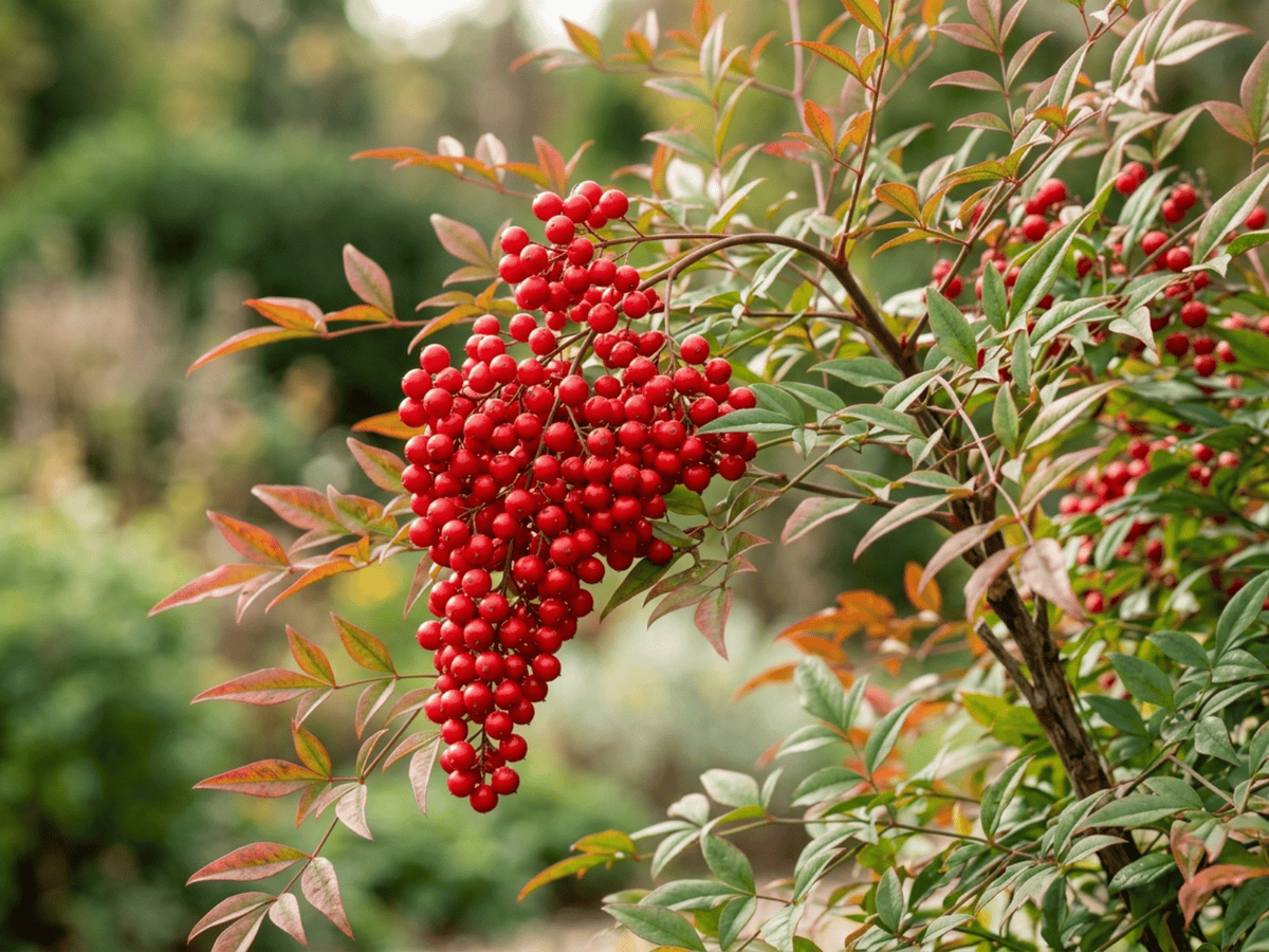 Heavenly Bamboo — close-up of leaves and flowers