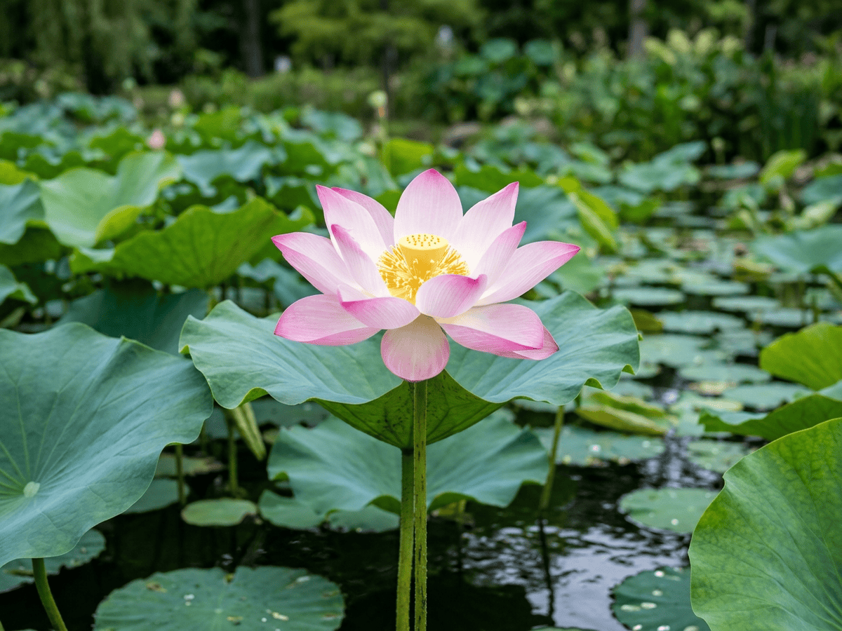 Lotus sacré (Nelumbo nucifera), plante entière