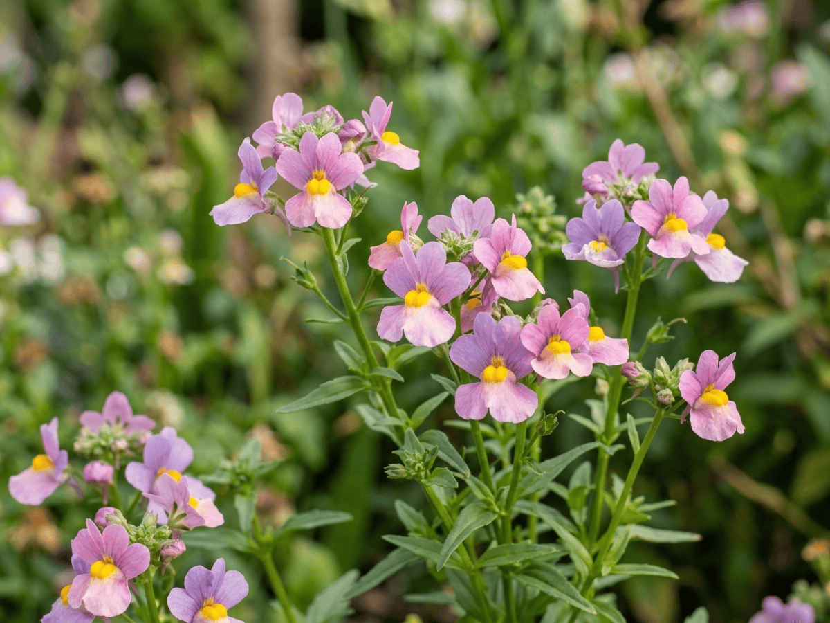 Gezähnte Nemesie — Nahaufnahme von Blättern und Blüten