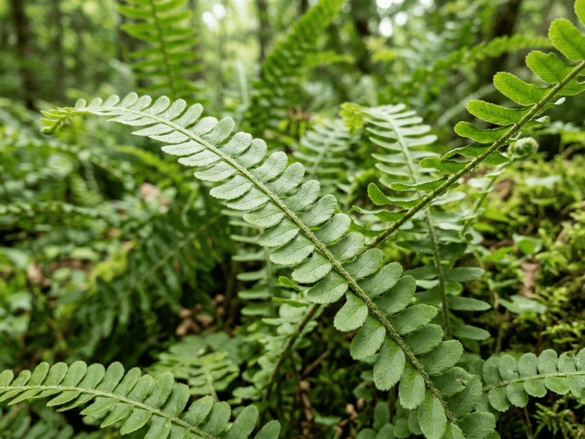 Southern Sword Fern — close-up of leaves and flowers