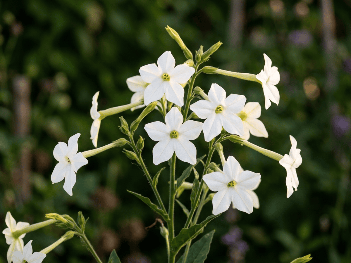 Tabacco ornamentale — primo piano di foglie e fiori