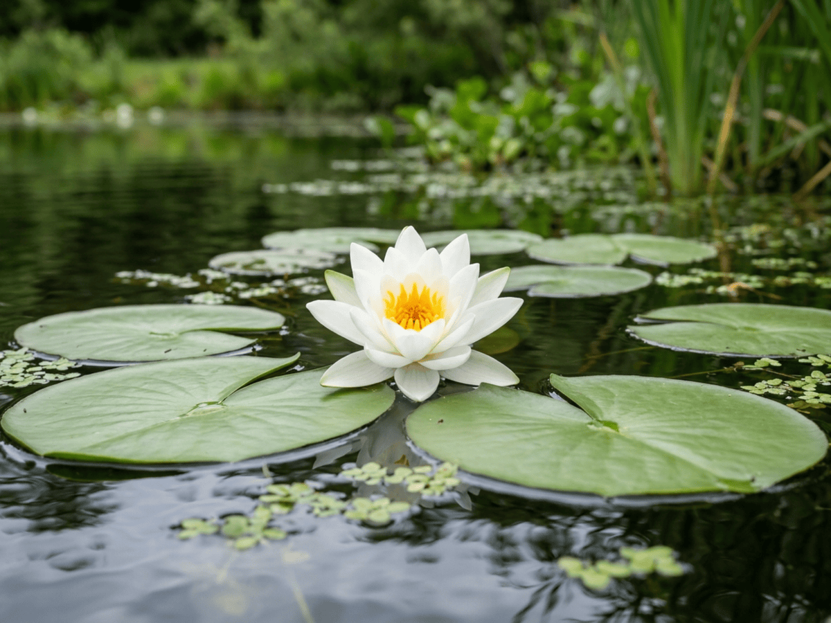 Weiße Seerose (Nymphaea alba), ganze Pflanze