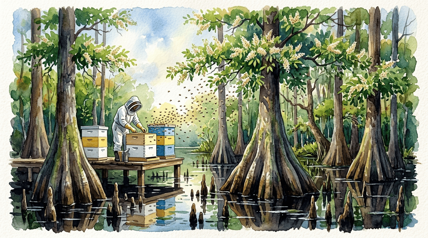 Illustrated historical scene for Water Tupelo