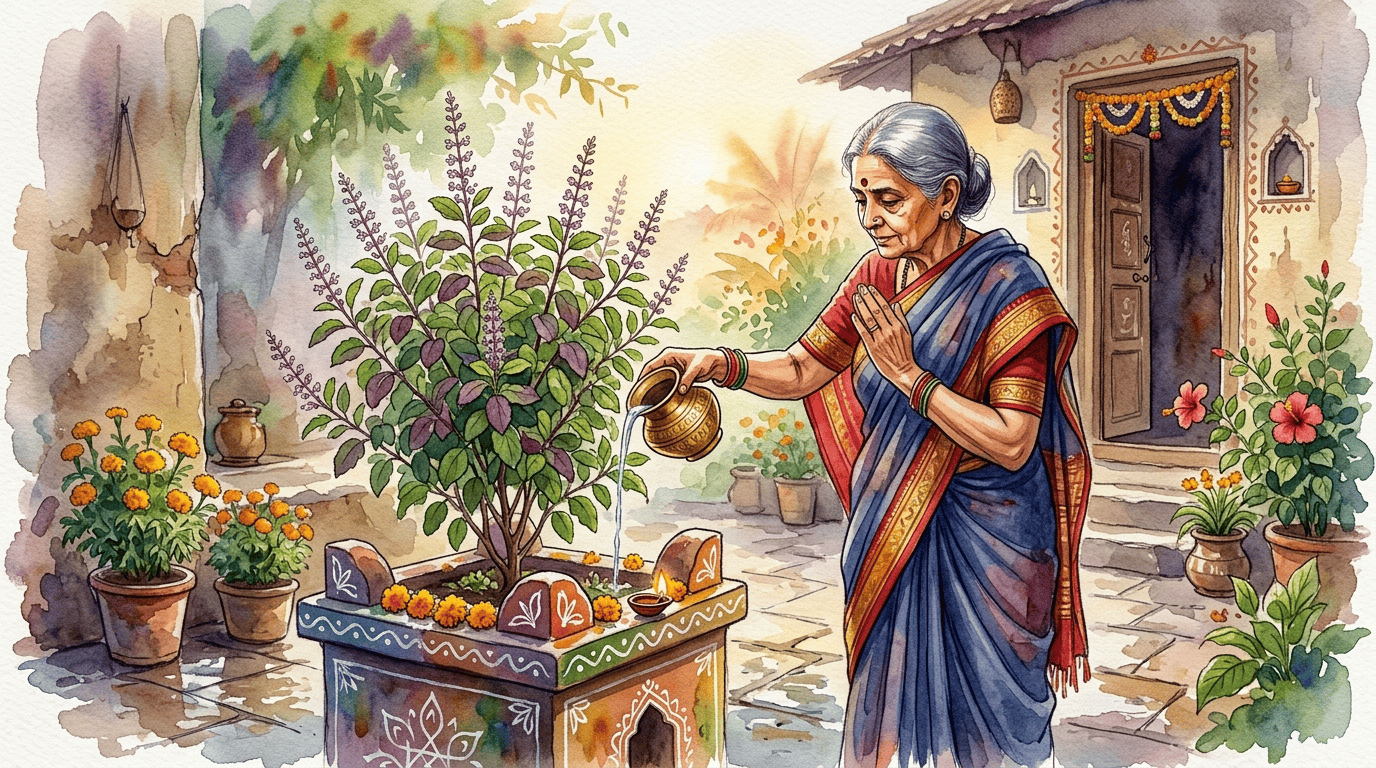 Illustrierte historische Szene zu Indisches Basilikum