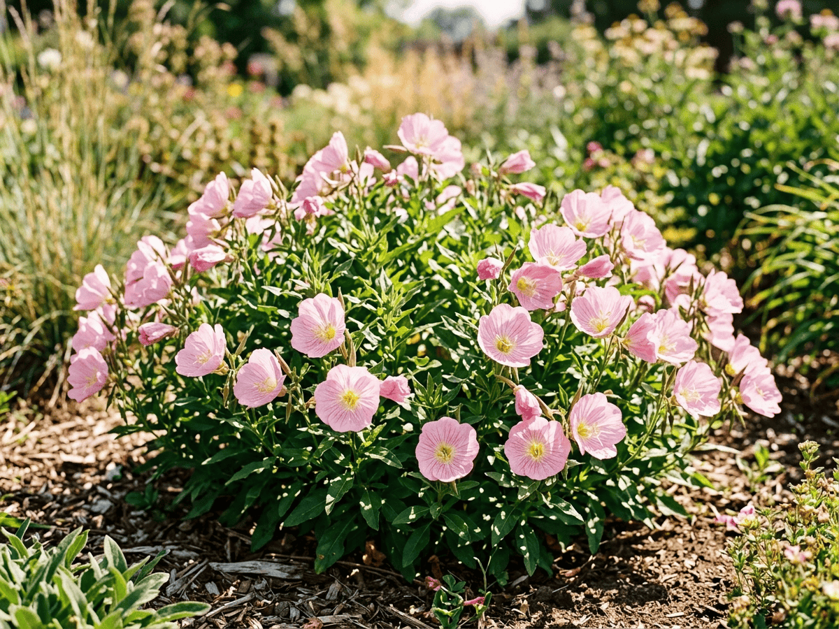 Enagra rosa (Oenothera speciosa), pianta intera