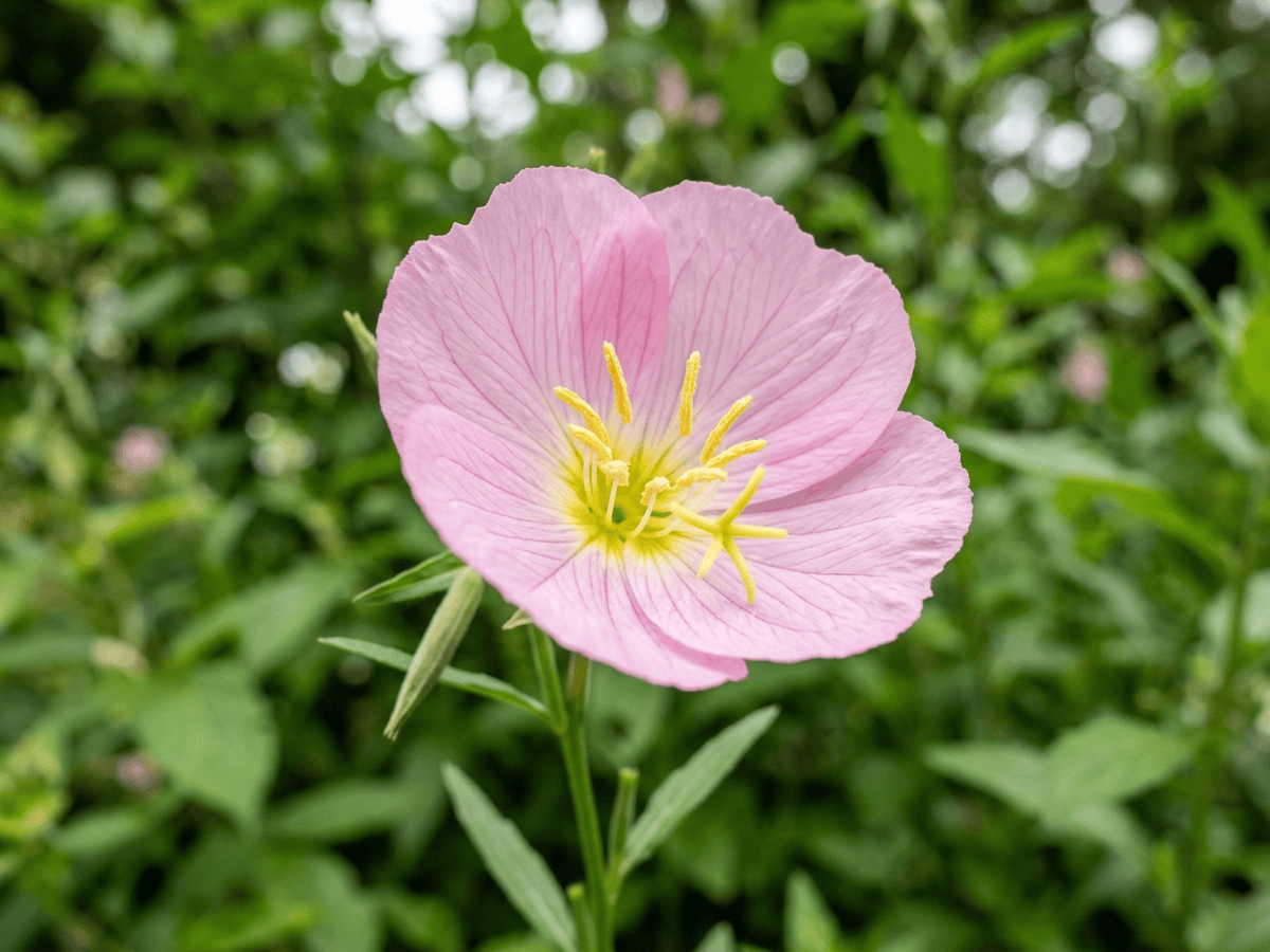 Enagra rosa — primo piano di foglie e fiori