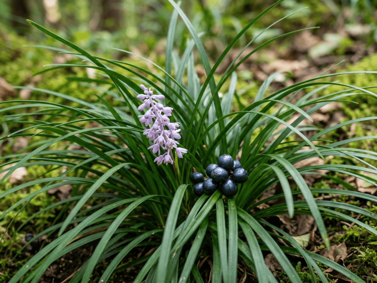 Mughetto giapponese — primo piano di foglie e fiori