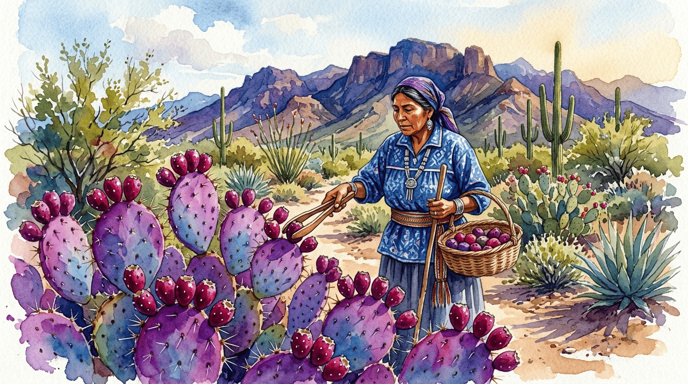 Illustrated historical scene for Santa Rita Pricklypear