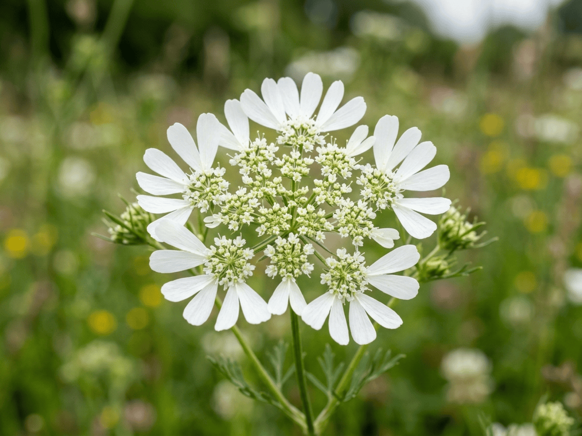 Large-Flowered Orlaya — close-up of leaves and flowers