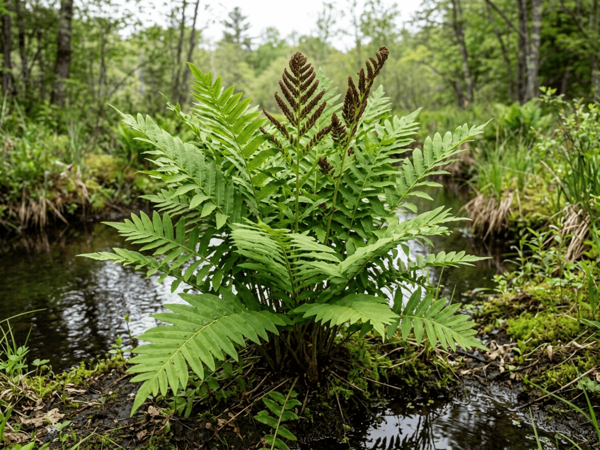 Felce florida (Osmunda regalis), pianta intera