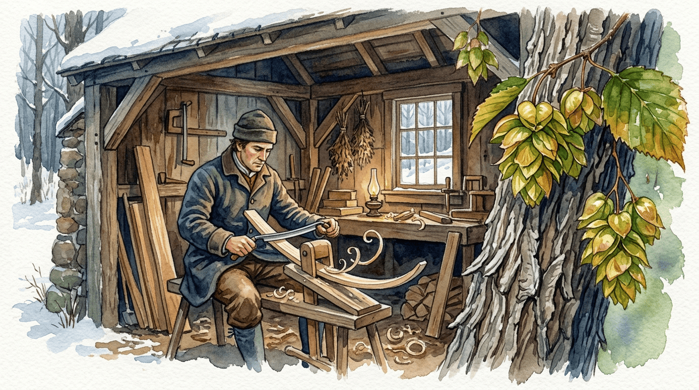 Cena histórica ilustrada de Ostrya-americana