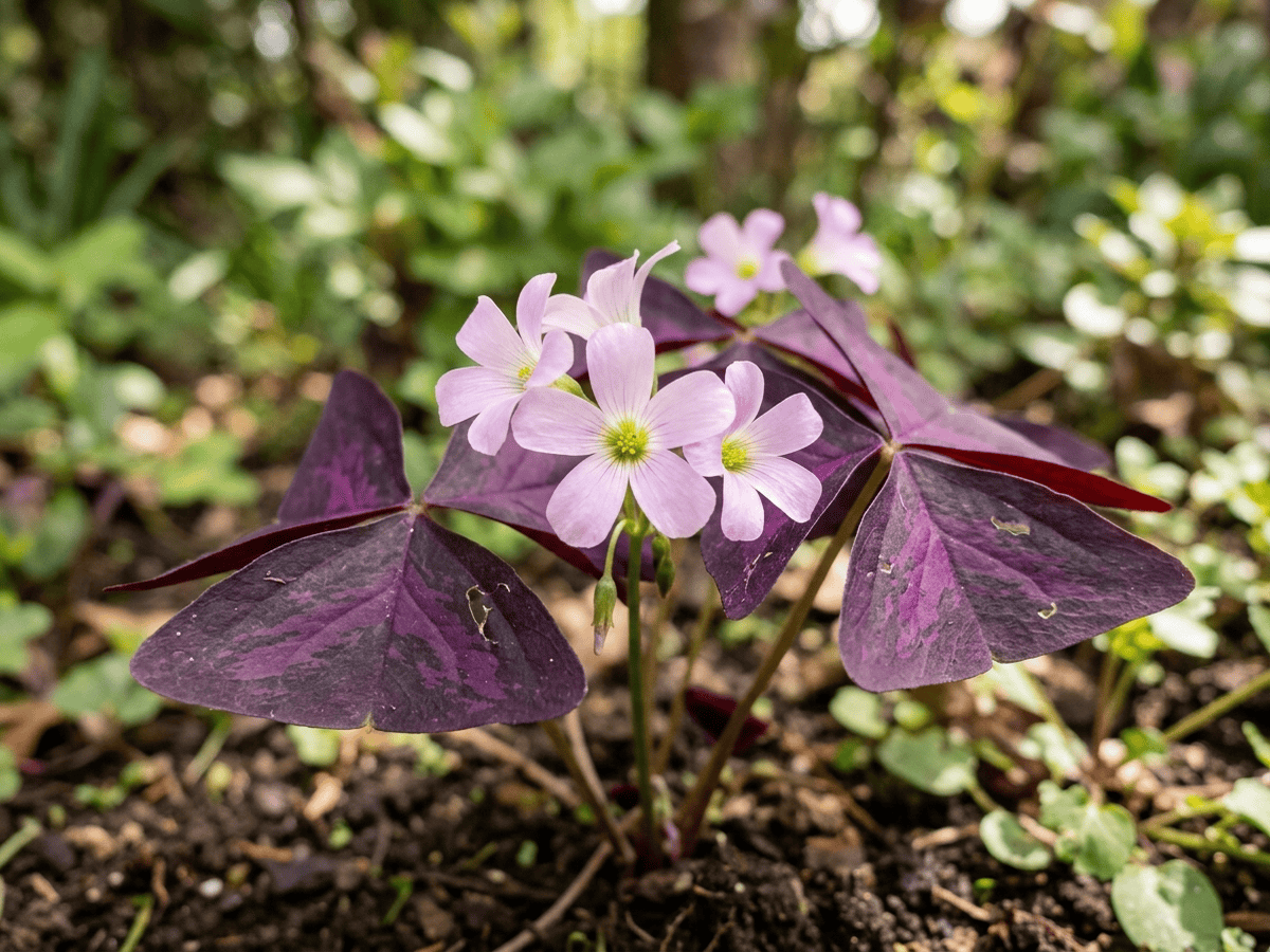 Faux trèfle — gros plan sur feuilles et fleurs