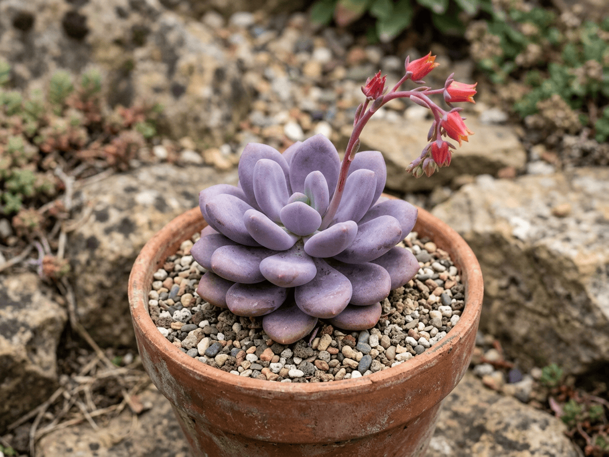 Planta-amêndoa-açucarada (Pachyphytum oviferum), planta inteira