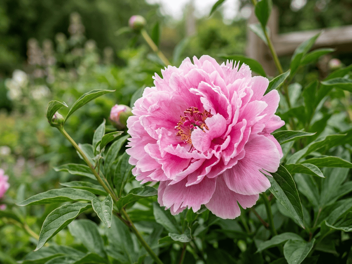Chinese Peony — close-up of leaves and flowers
