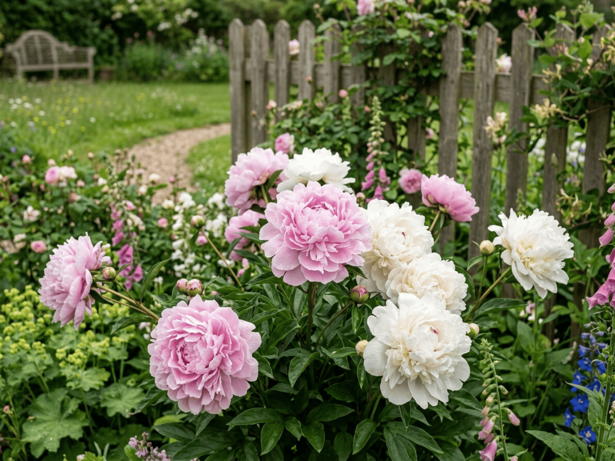 Chinese Peony in a garden setting