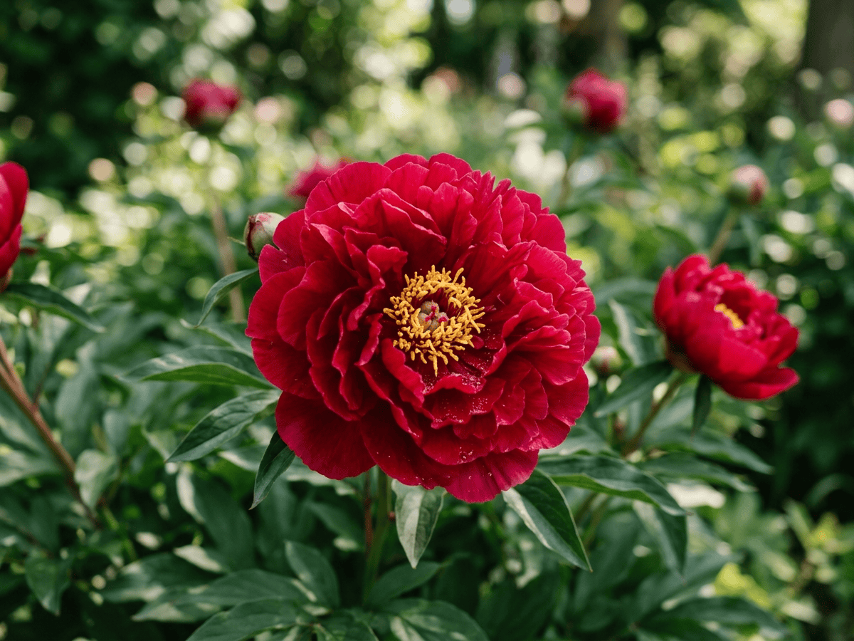 Common Peony — close-up of leaves and flowers
