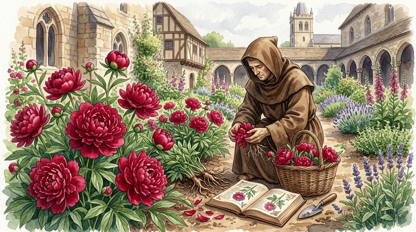 Illustrated historical scene for Common Peony
