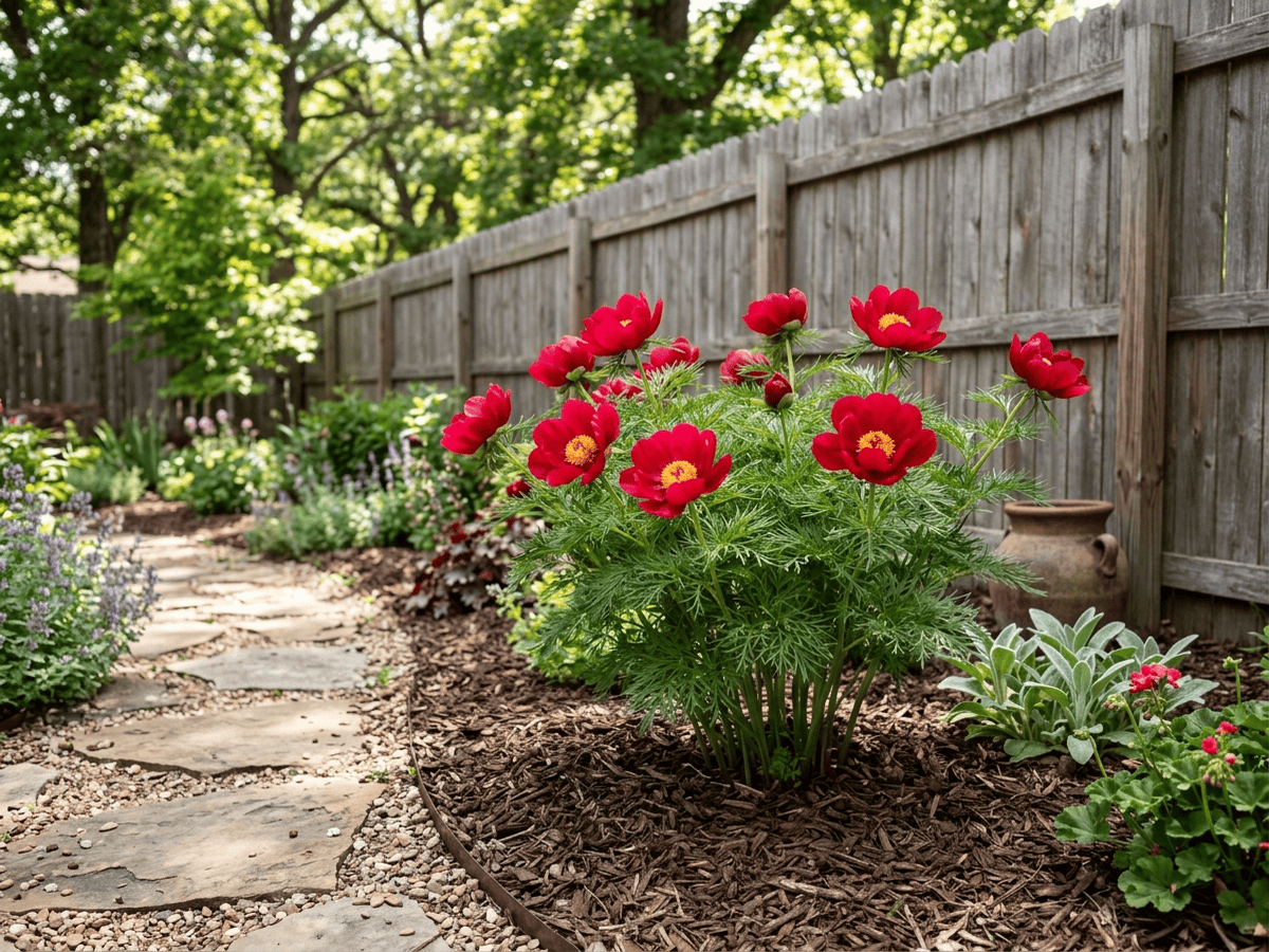 Fern-Leaf Peony in a garden setting