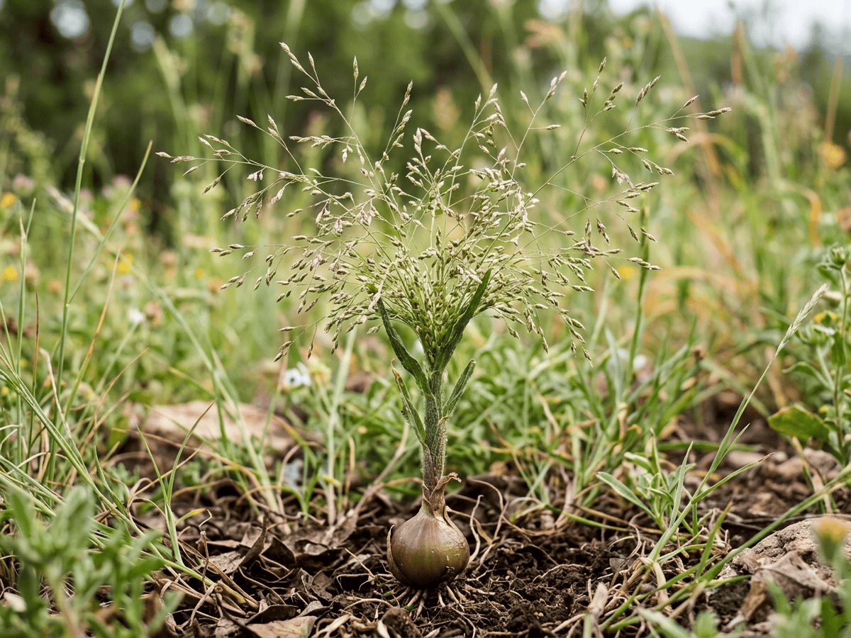 Knollige Rutenhirse — Nahaufnahme von Blättern und Blüten