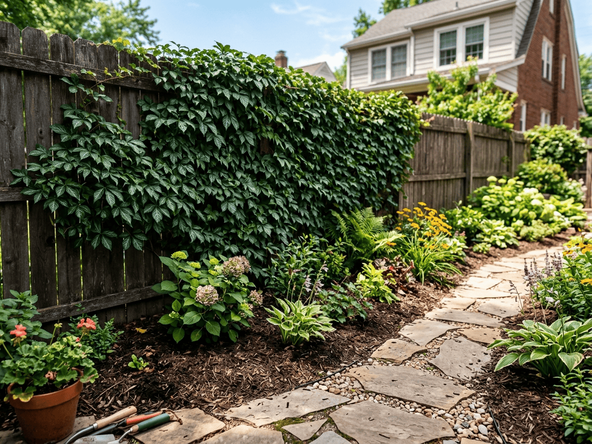 Chinese Virginia Creeper in a garden setting