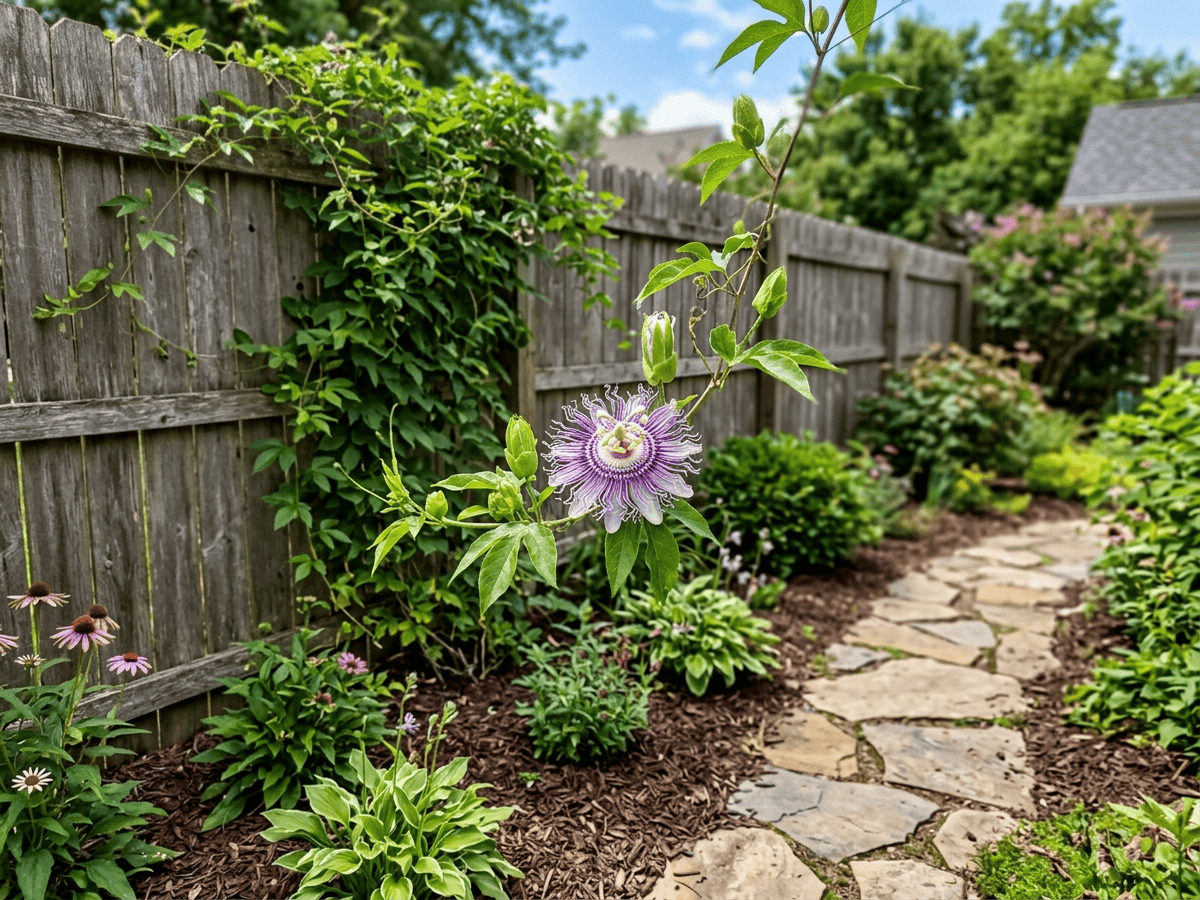 Purple Passionflower in a garden setting