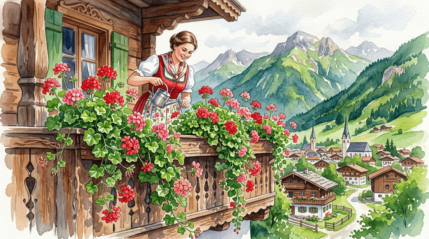 Illustrierte historische Szene zu Hängegeranie