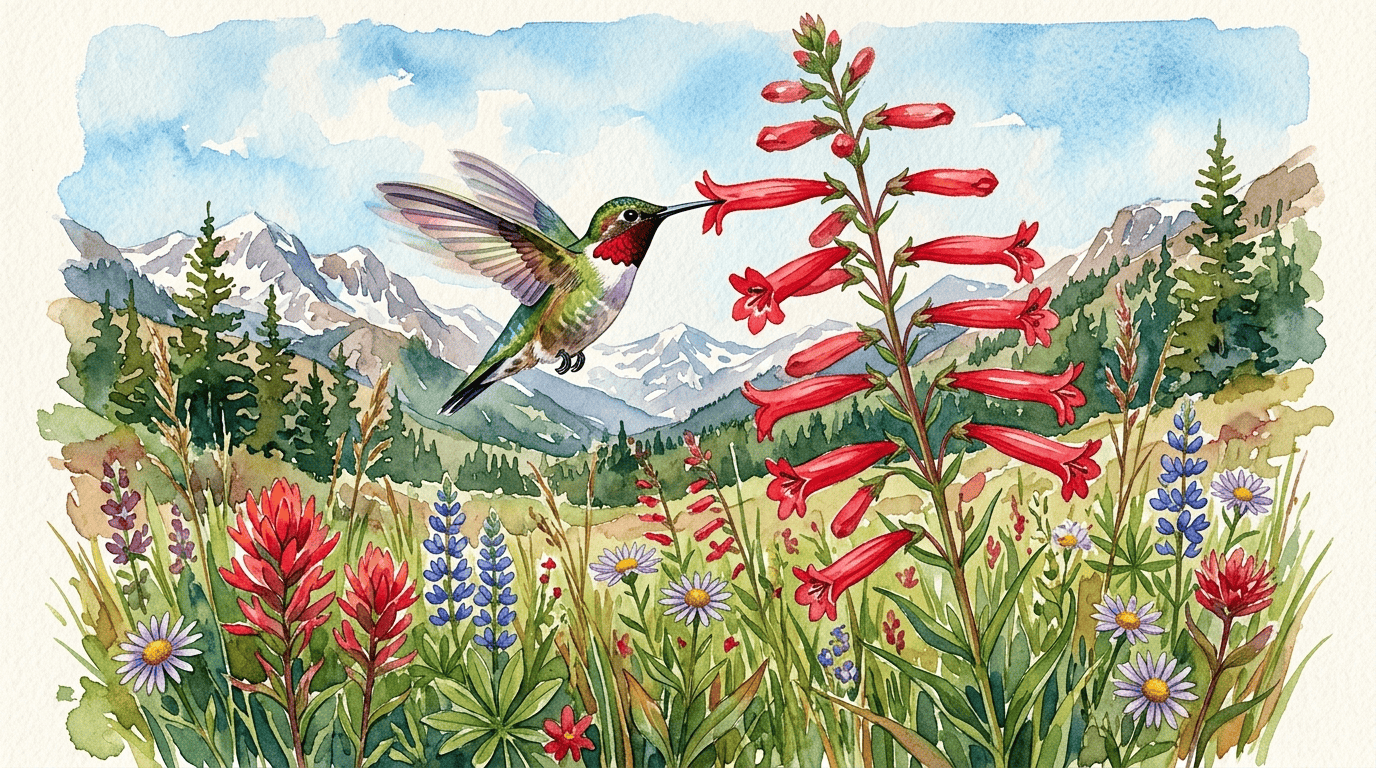Scena storica illustrata per Penstemon barbuto