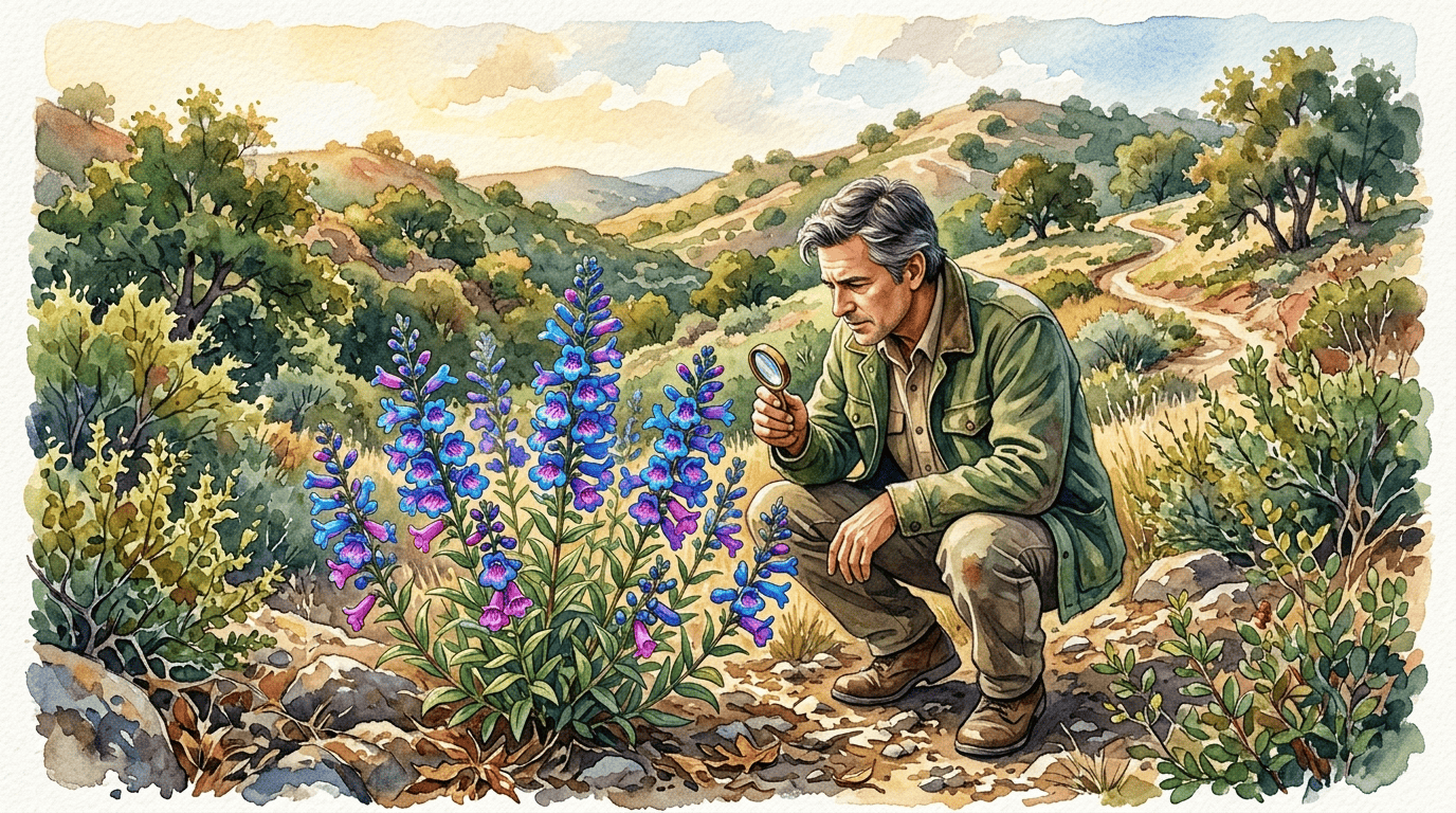 Illustrated historical scene for Bunchleaf Penstemon
