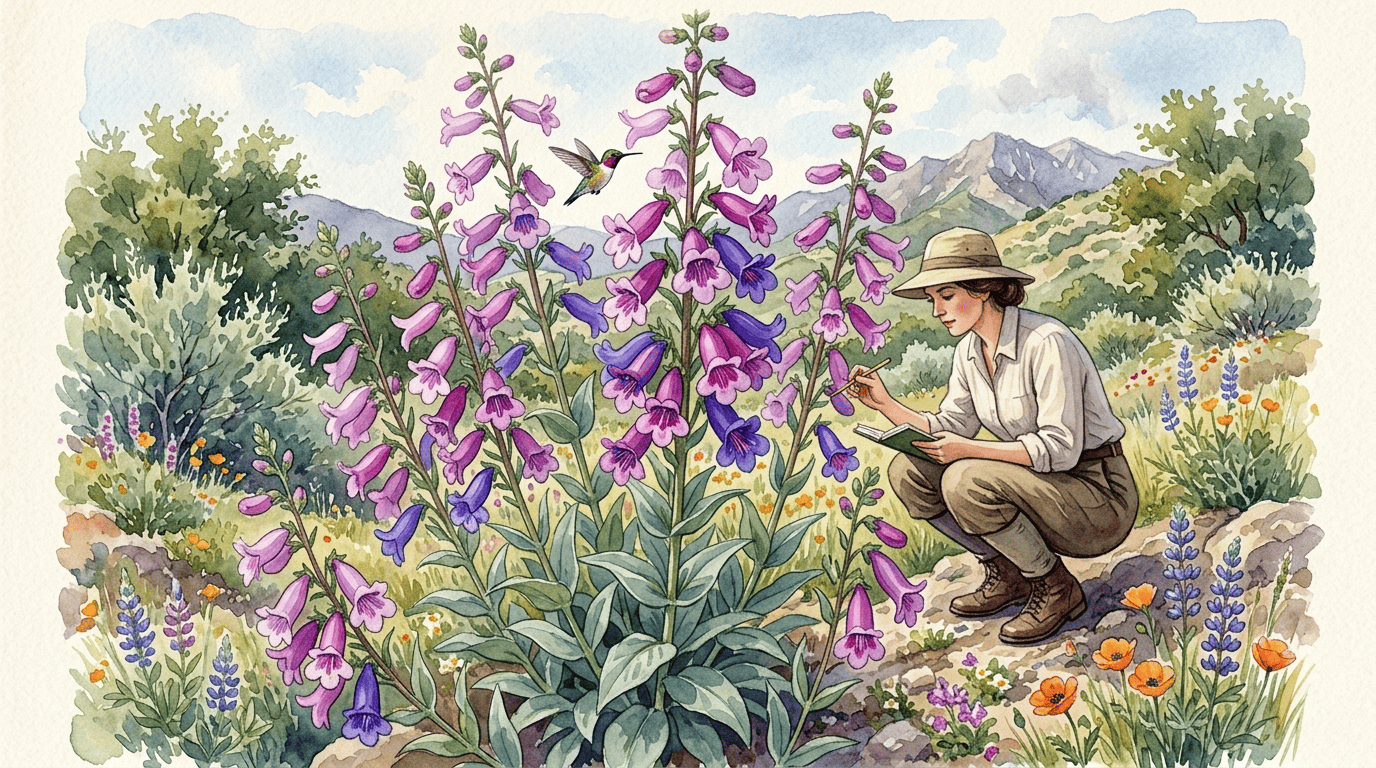 Escena histórica ilustrada de penstemon vistoso