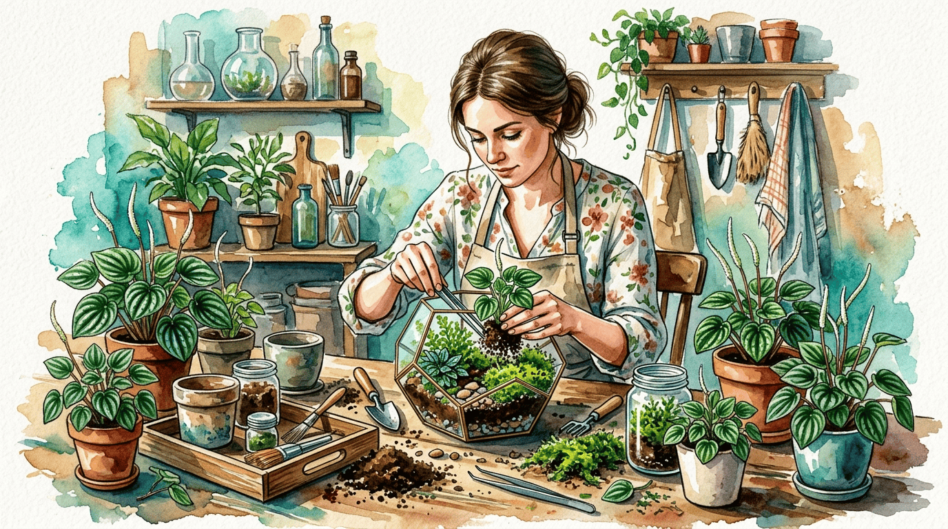 Escena histórica ilustrada de peperomia rugosa
