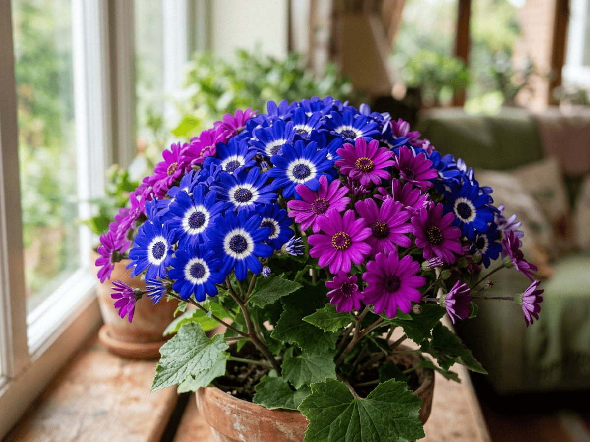 Florist's Cineraria — close-up of leaves and flowers