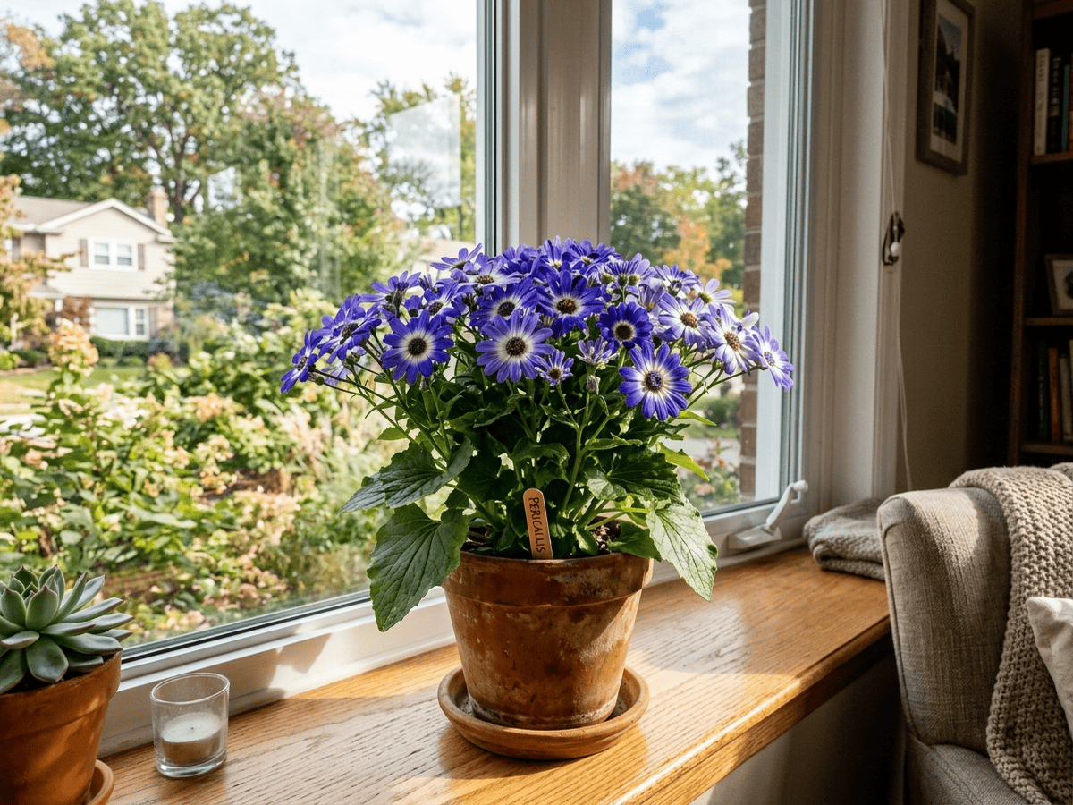 Florist's Cineraria in a garden setting