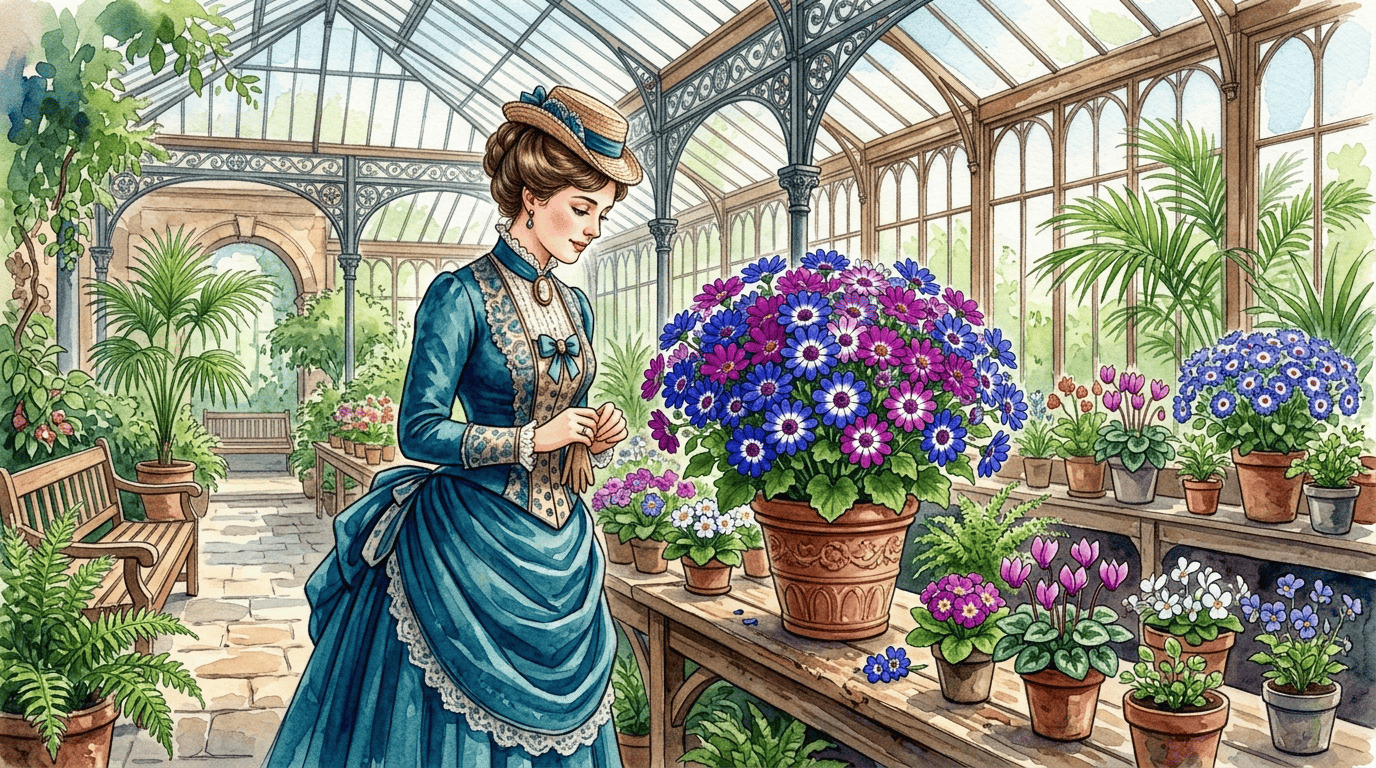 Illustrated historical scene for Florist's Cineraria