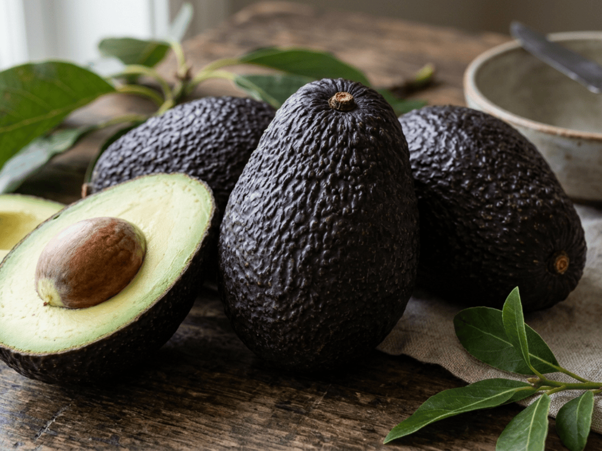 Avocado — primo piano di foglie e fiori