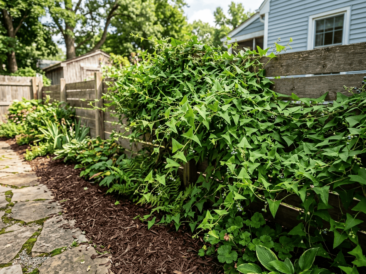 Mile-A-Minute Weed in a garden setting