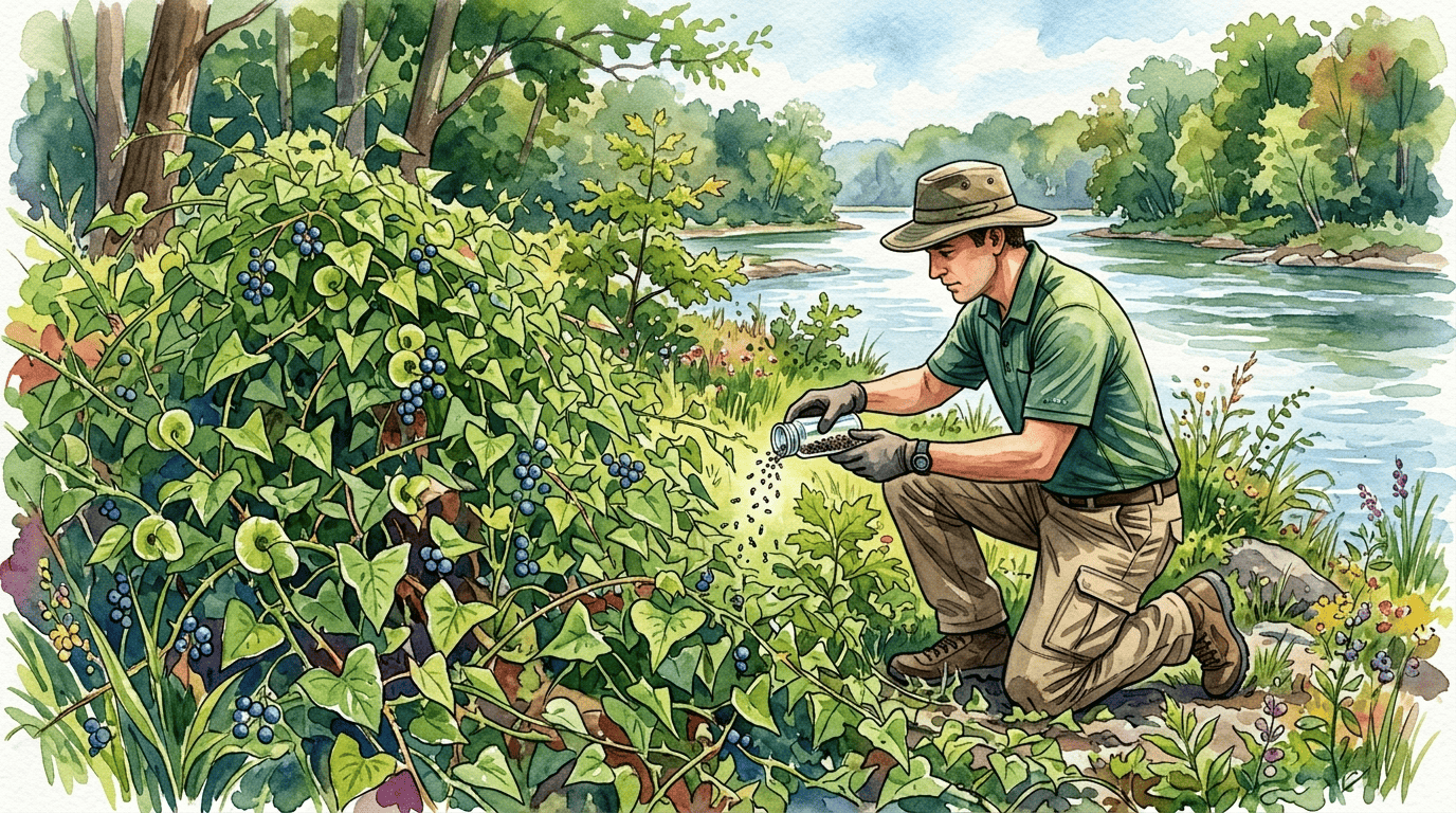 Illustrated historical scene for Mile-A-Minute Weed