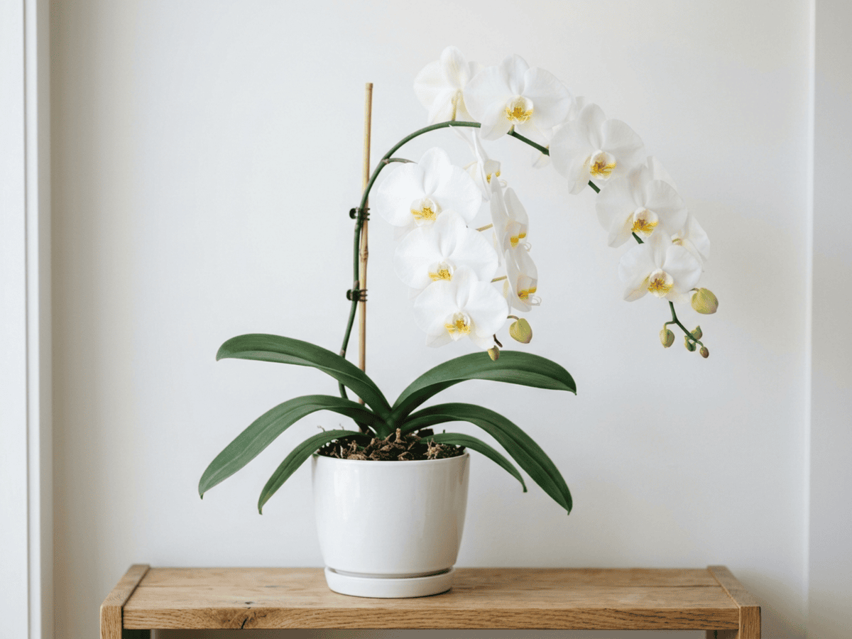 Orchidea falena (Phalaenopsis amabilis), pianta intera